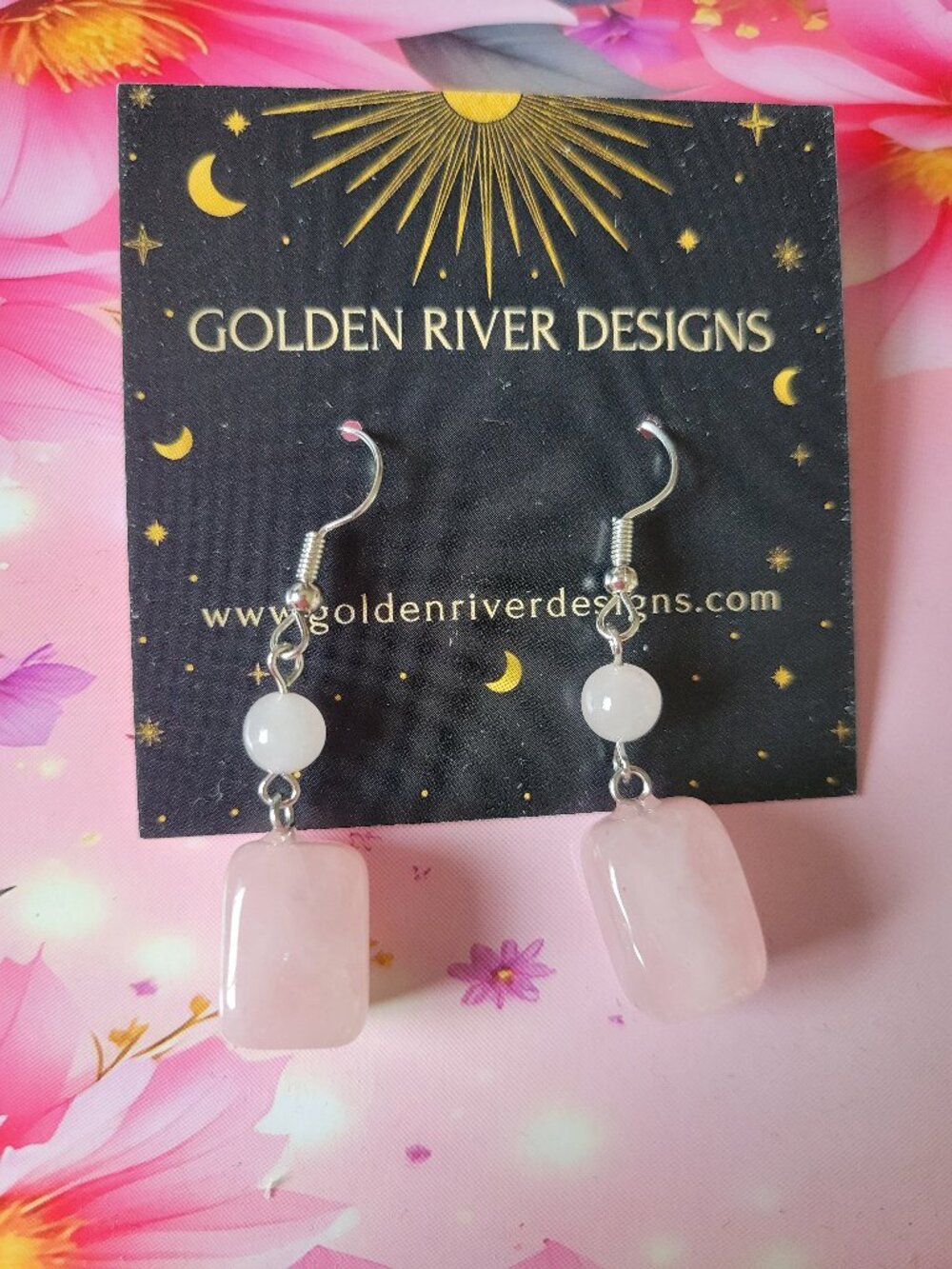 Blush Pink Natural Jade Silver Plated Earrings With Rose Quartz